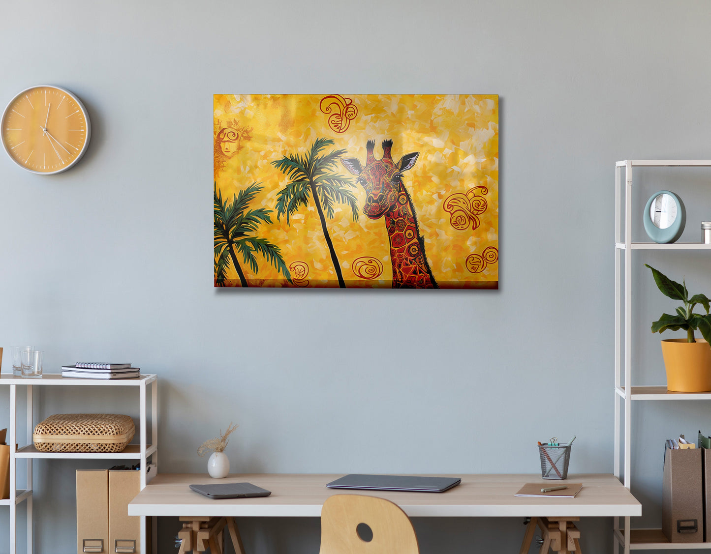 Yellow Giraffe Palm Tree African American canvas print view 24