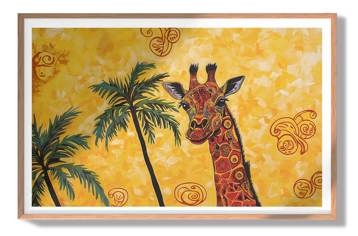 Yellow Giraffe Palm Tree African American canvas print view 79