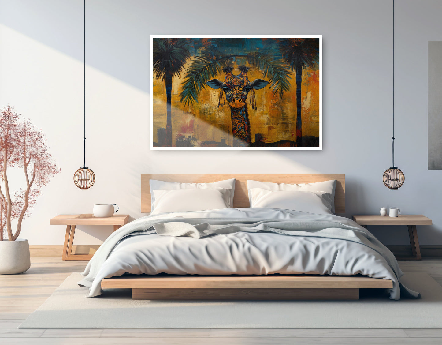 Giraffe Tropical Palm Black Caribbean wall art artwork view