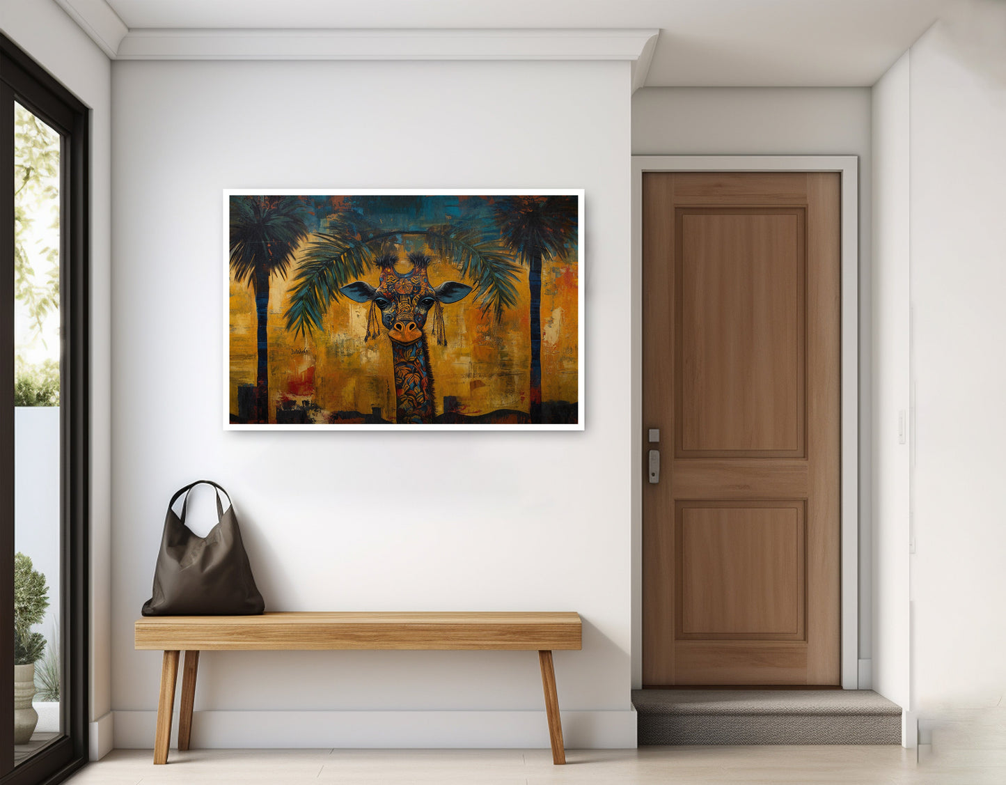 Giraffe Tropical Palm Black Caribbean wall art home decor view