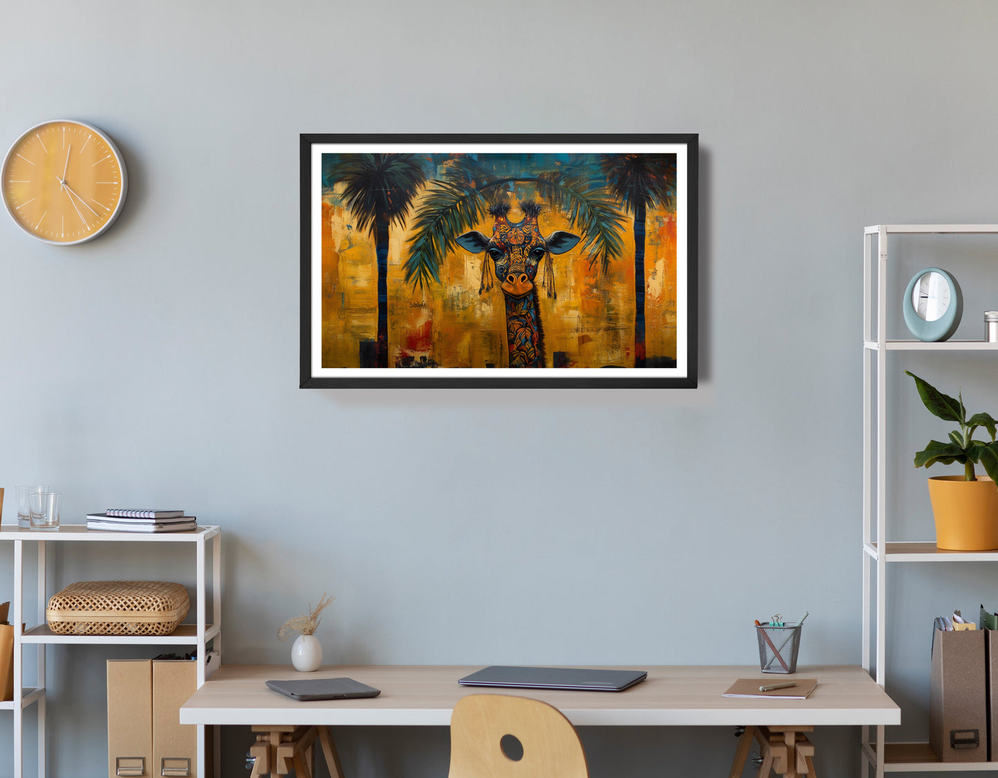 Giraffe Tropical Palm Black Caribbean wall art view 72