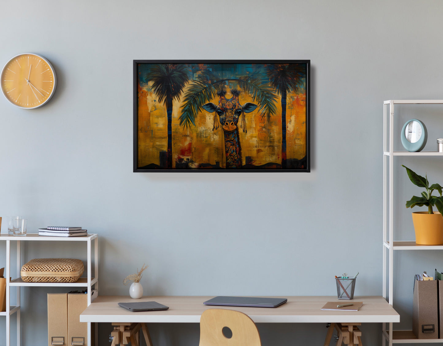 Giraffe Tropical Palm Black Caribbean wall art view 30