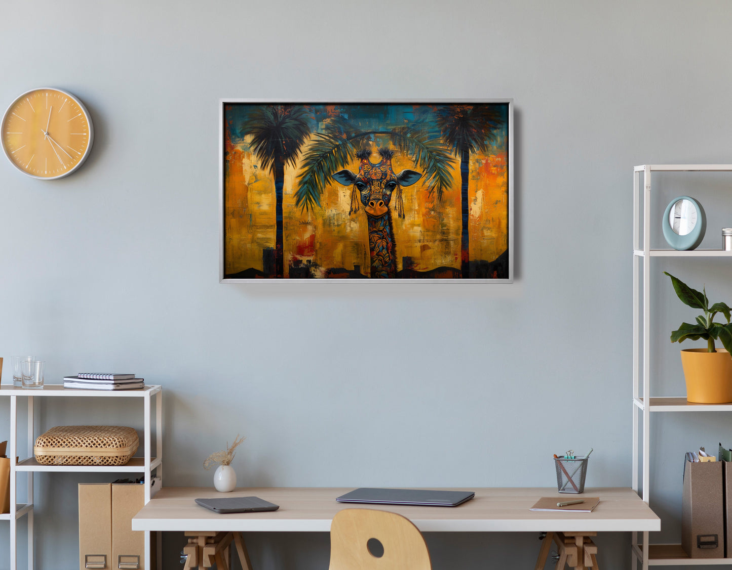 Giraffe Tropical Palm Black Caribbean wall art view 60
