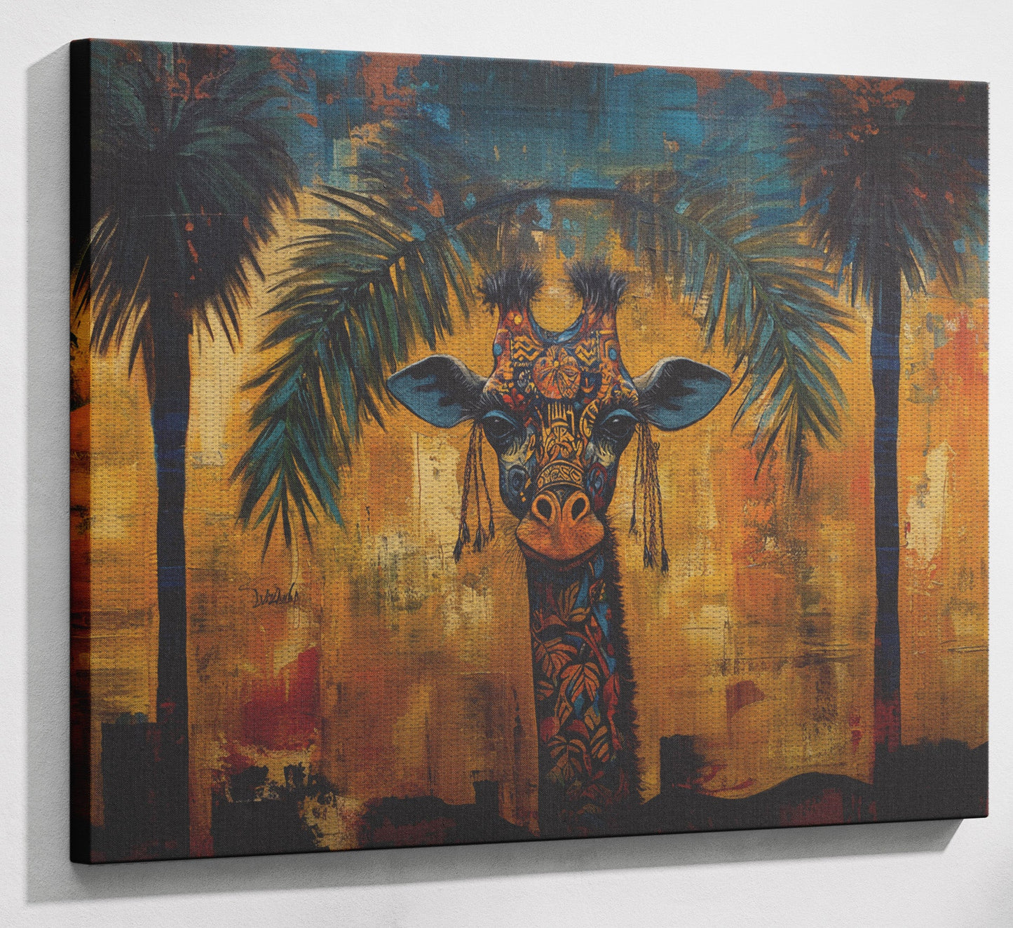 Giraffe Tropical Palm Black Caribbean wall art view 13