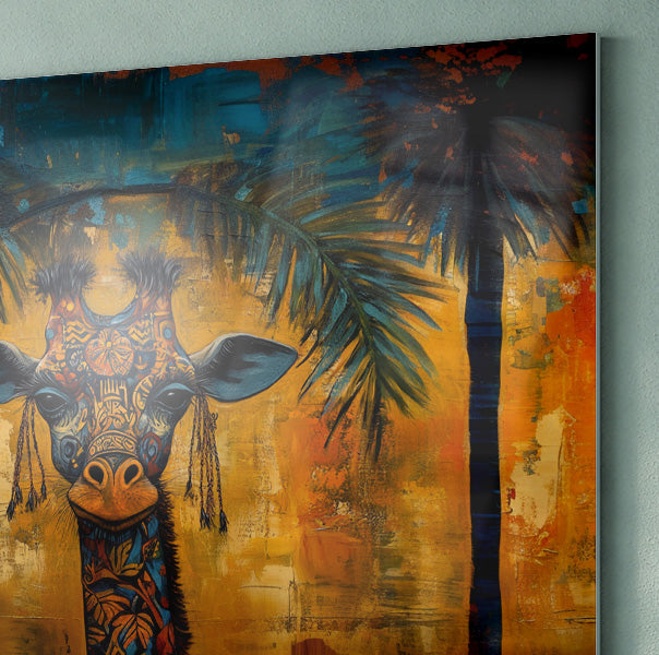 Giraffe Tropical Palm Black Caribbean wall art view 22