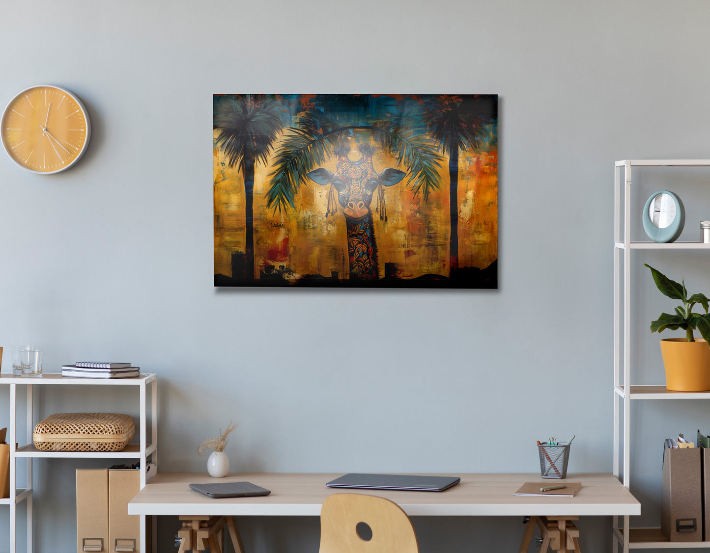 Giraffe Tropical Palm Black Caribbean wall art view 24