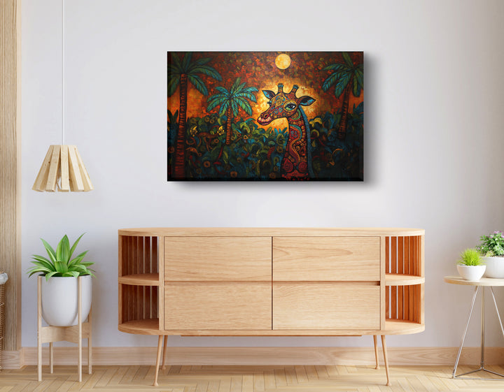 Giraffe Red Moon Jungle Wall Art