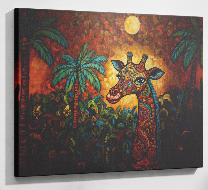 Giraffe Red Moon Jungle African American canvas print canvas print with visible wall art format