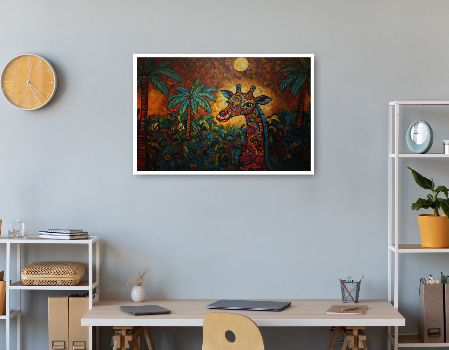 Giraffe Red Moon Jungle African American canvas print print view