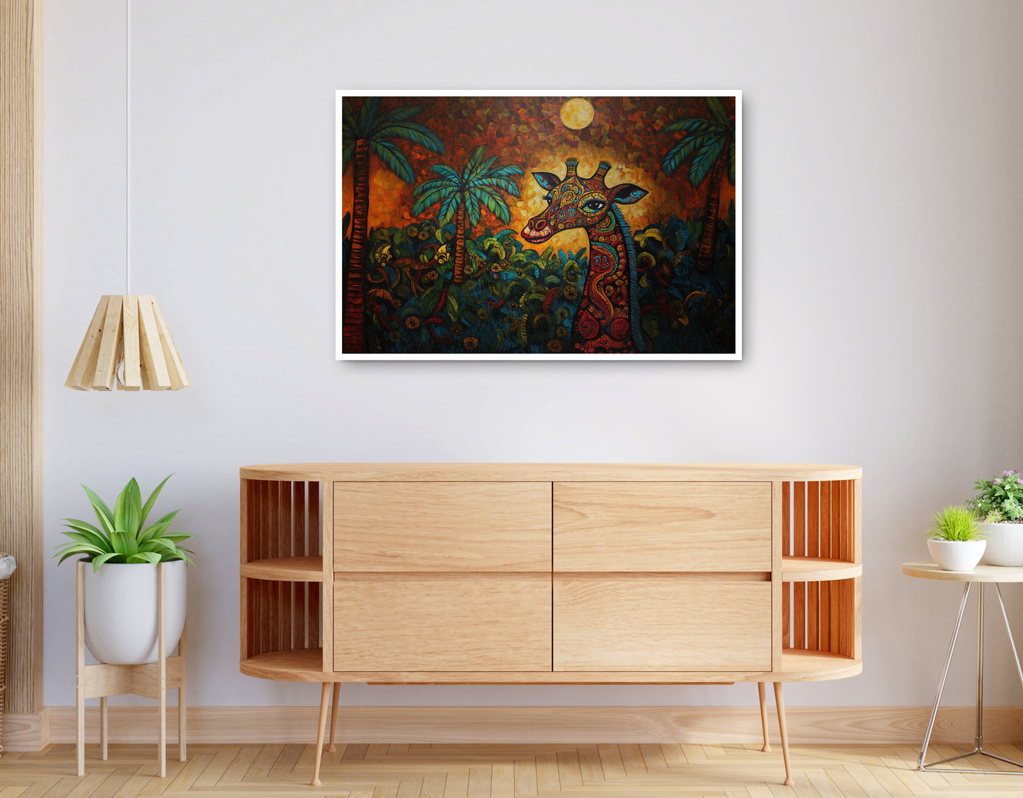 Alternate view of Giraffe Red Moon Jungle African American canvas print