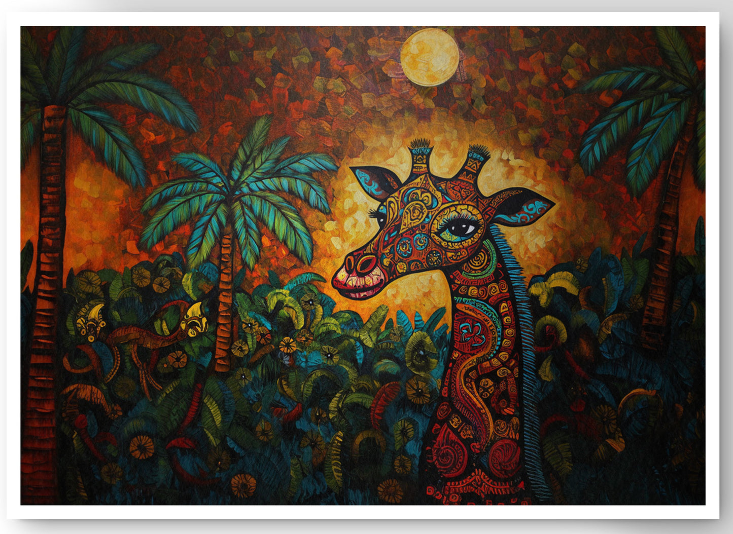 Giraffe Red Moon Jungle African American canvas print by MoomZee Artwork