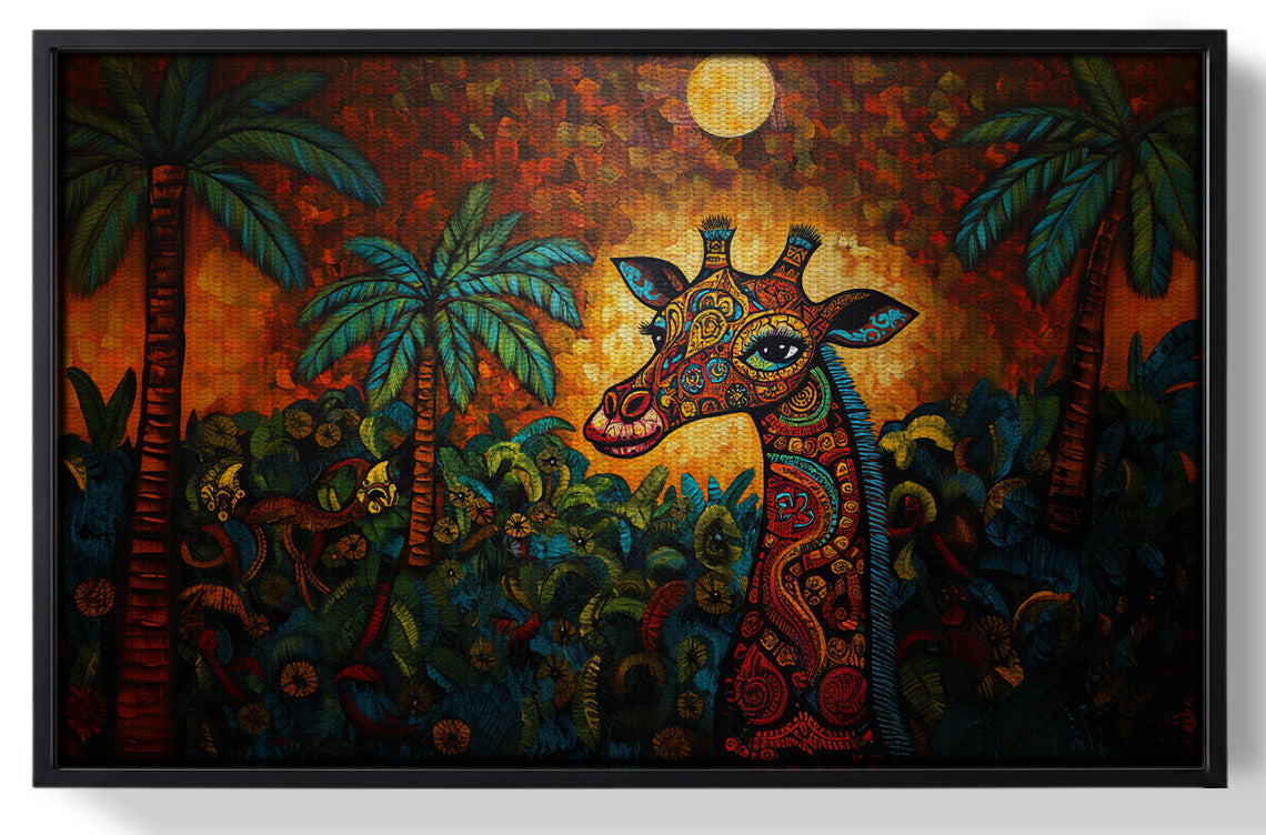 Framed Giraffe Red Moon Jungle African American canvas print for home decor