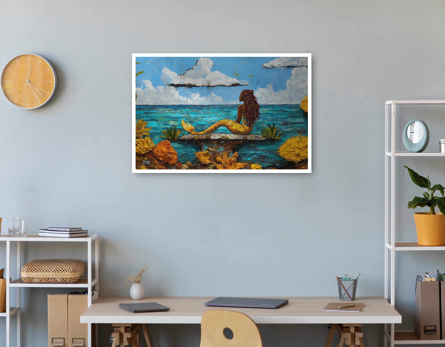 Black Mermaid Beach Caribbean wall art print view
