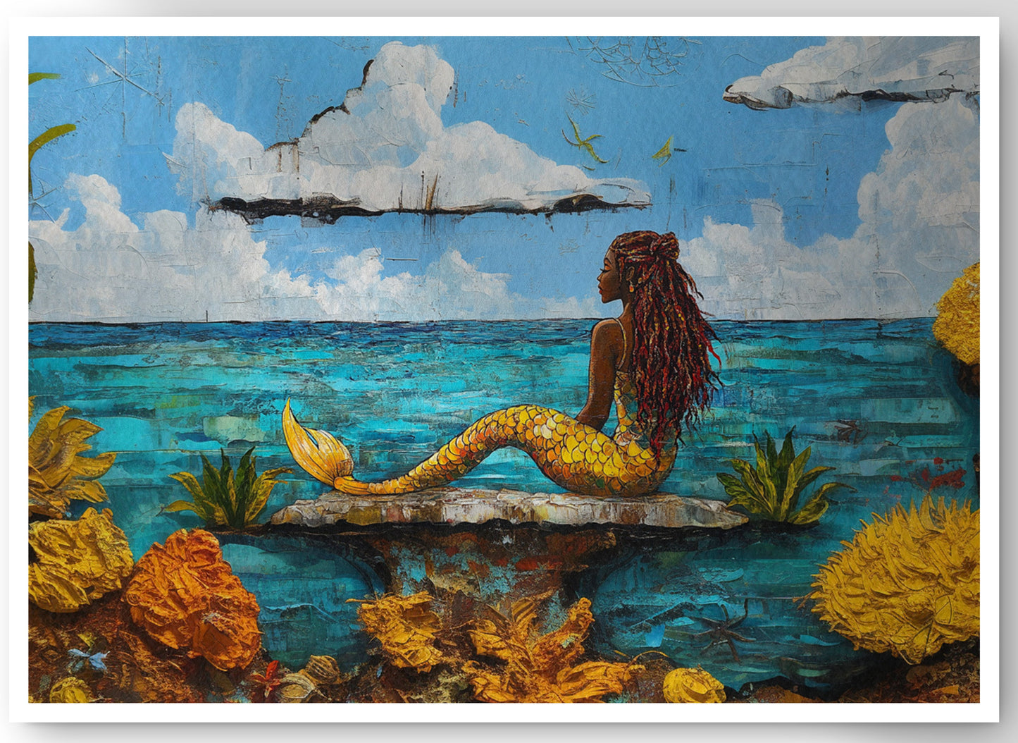 Black Mermaid Beach Caribbean wall art canvas print by MoomZee Artwork