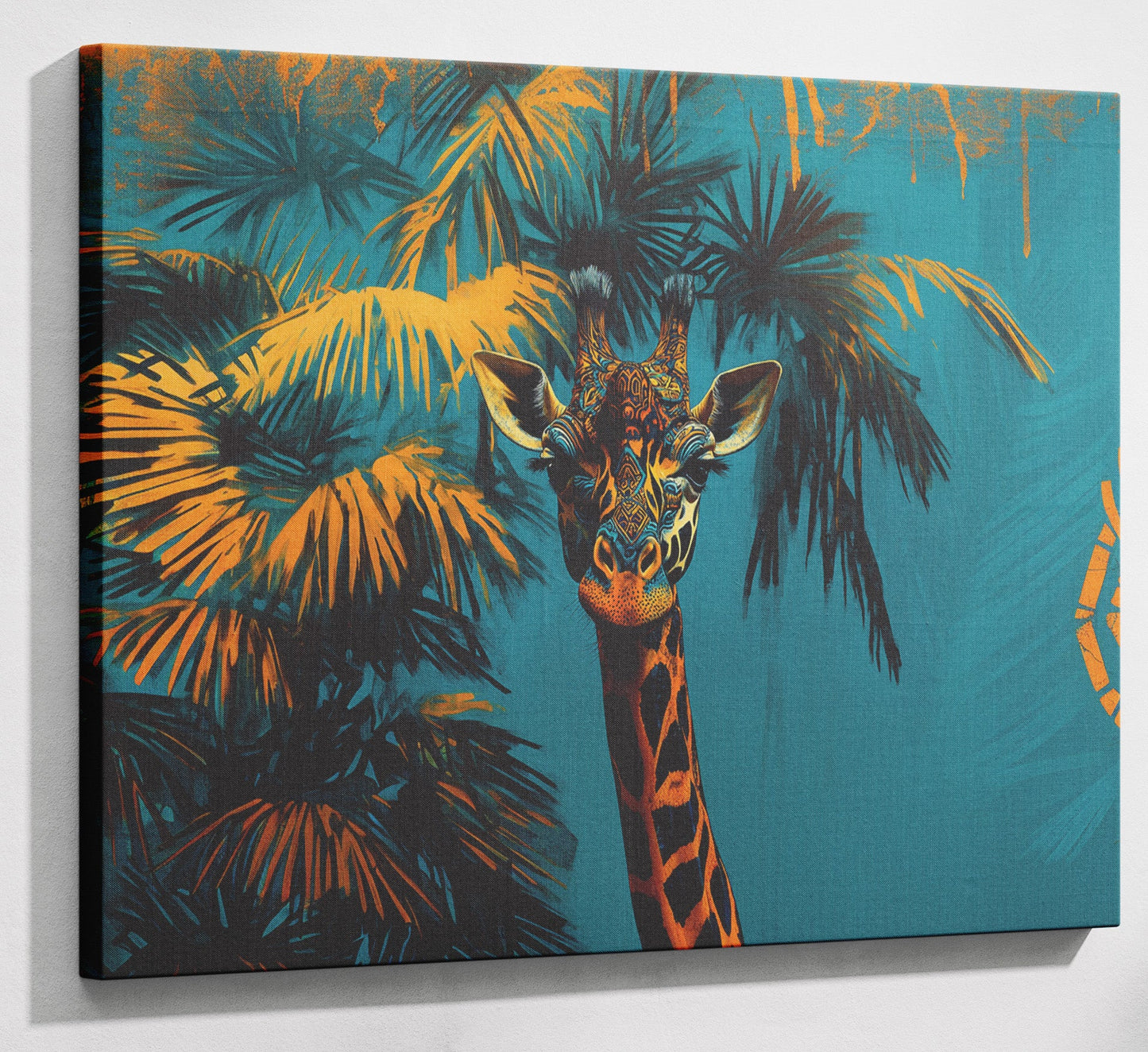 Giraffe Palm Tree African American canvas print canvas print with visible wall art format