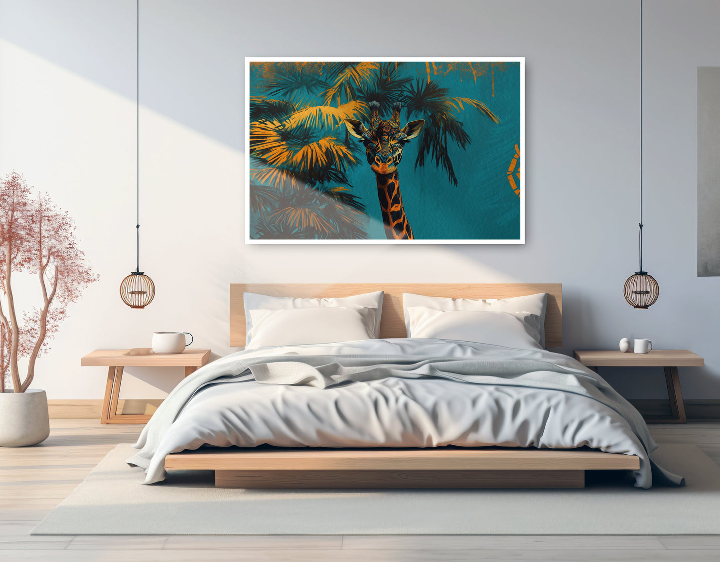 Giraffe Palm Tree African American canvas print artwork view