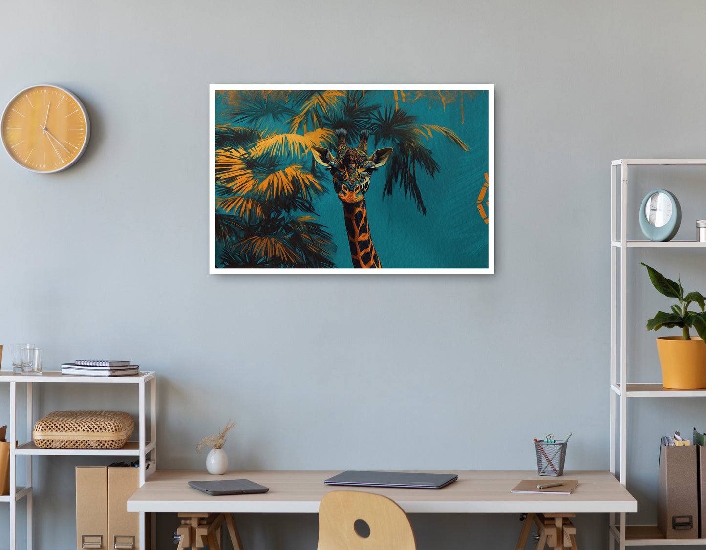 Giraffe Palm Tree African American canvas print print view
