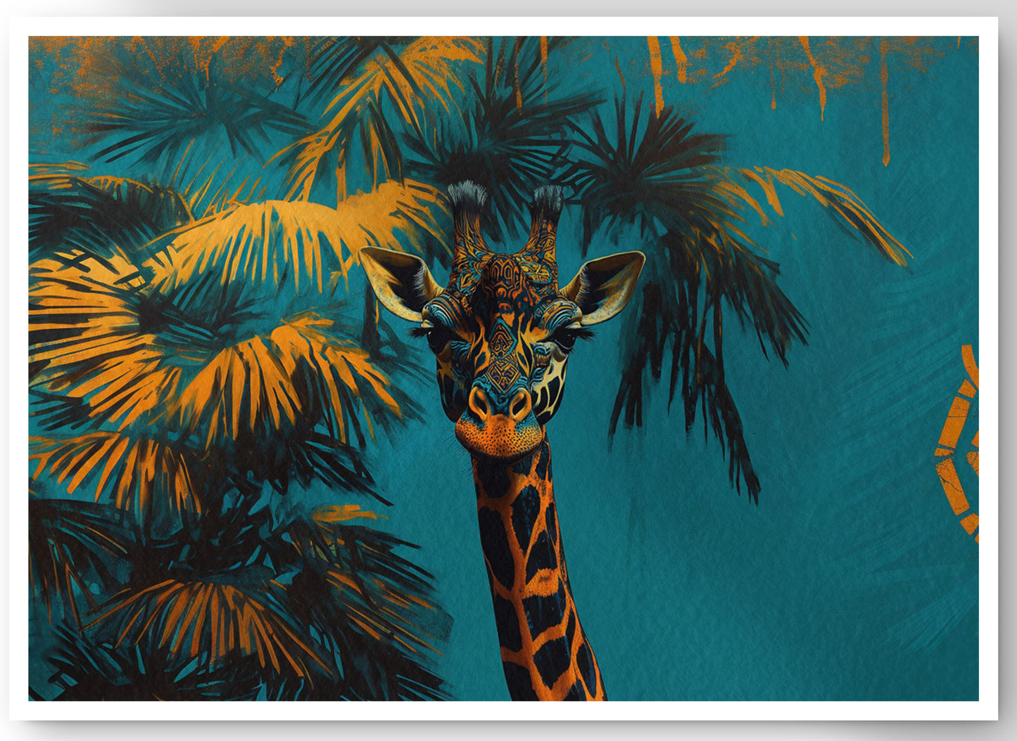 Giraffe Palm Tree African American canvas print by MoomZee Artwork