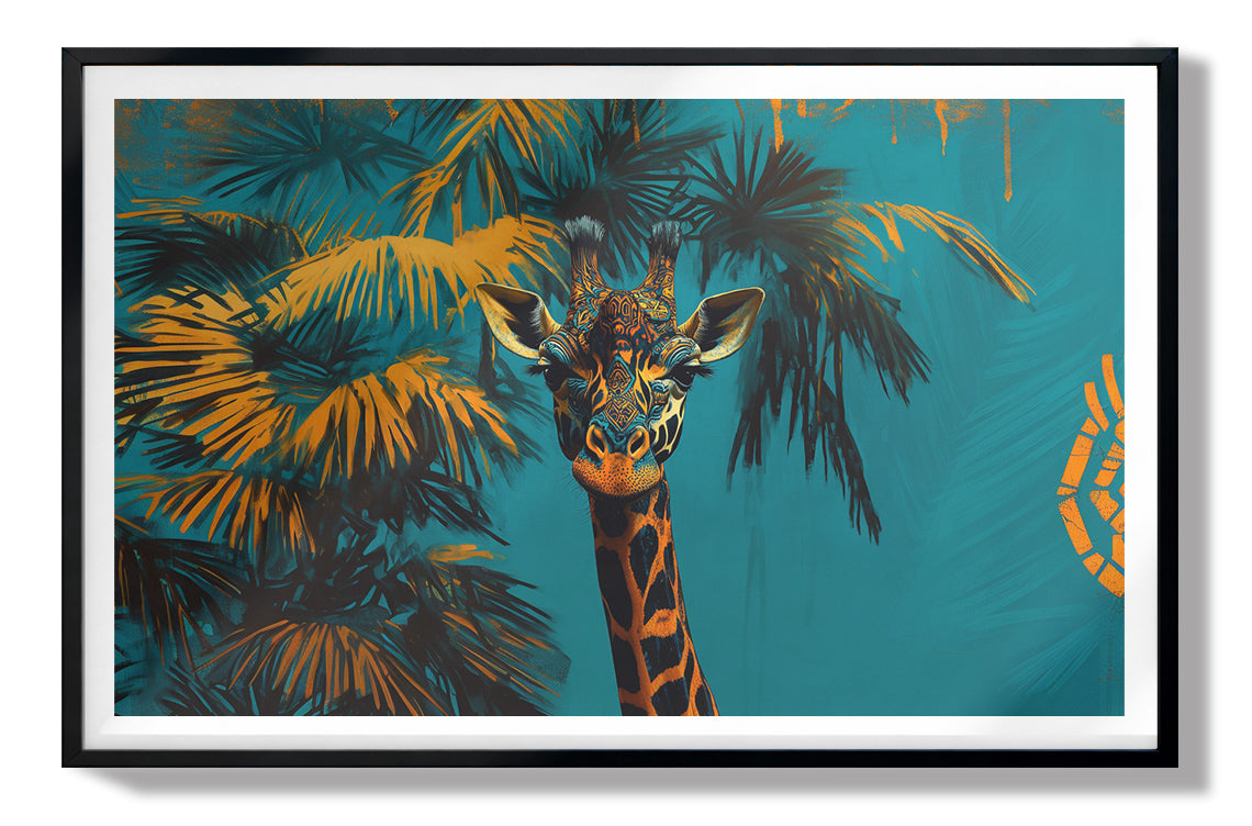 Giraffe Palm Tree African American canvas print view 67