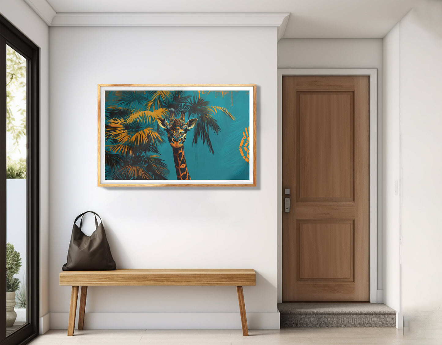 Giraffe Palm Tree African American canvas print view 77