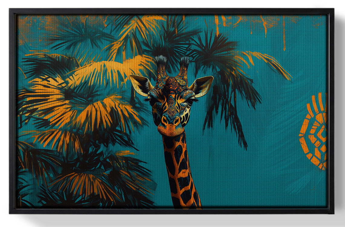 Framed Giraffe Palm Tree African American canvas print for home decor