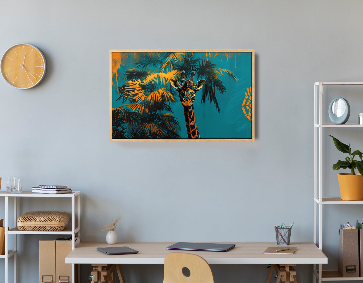 Giraffe Palm Tree African American canvas print view 54