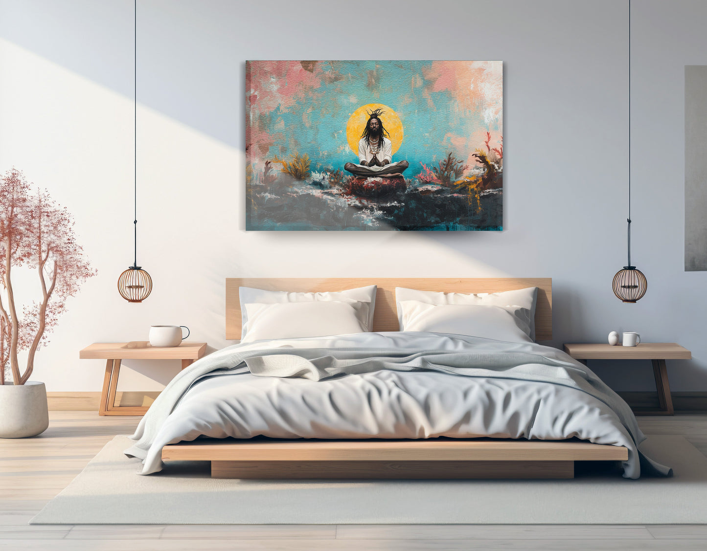 Black Woman Water Meditation African American wall art displayed as bedroom wall decor