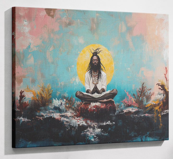 Black Woman Water Meditation African American wall art canvas print with visible wall art format