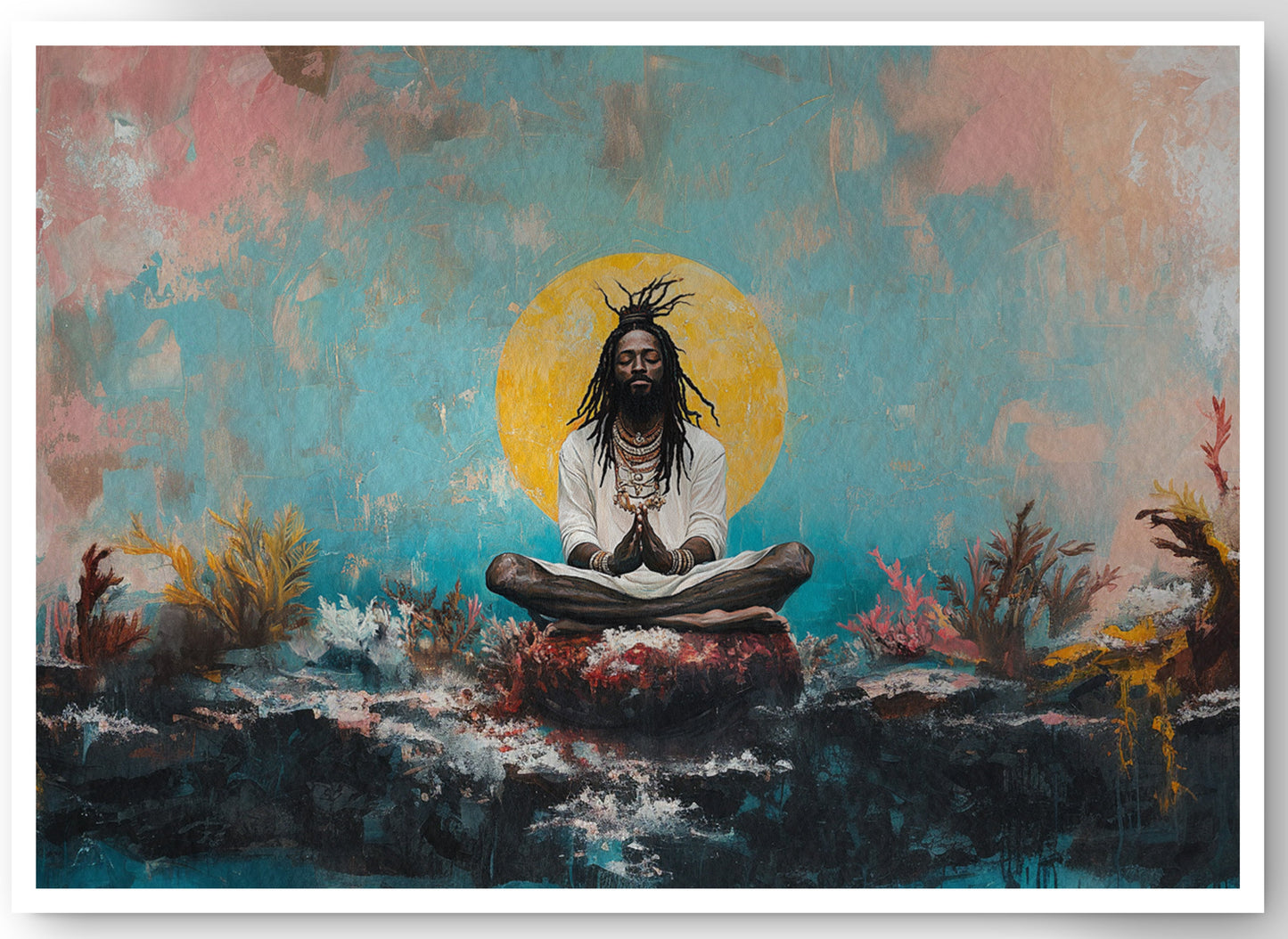 Black Woman Water Meditation African American wall art canvas print by MoomZee Artwork