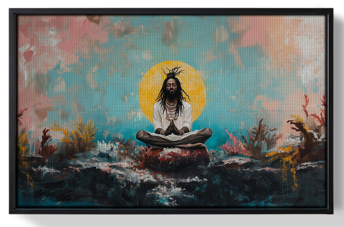 Framed Black Woman Water Meditation African American wall art for home decor