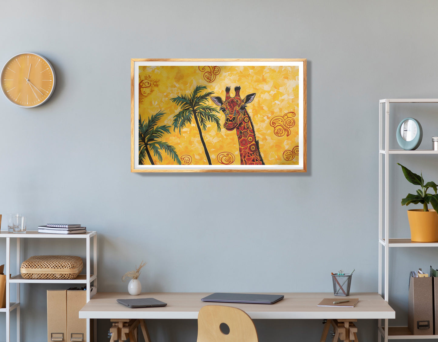Giraffe Palm Sunset African American canvas print view 78