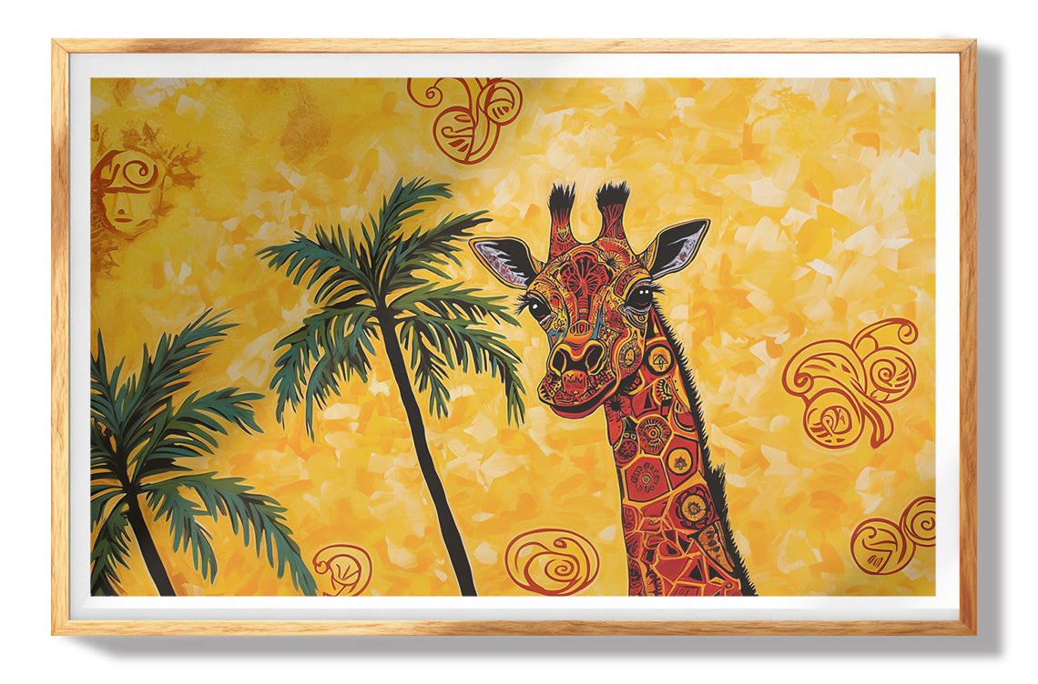 Giraffe Palm Sunset African American canvas print view 73