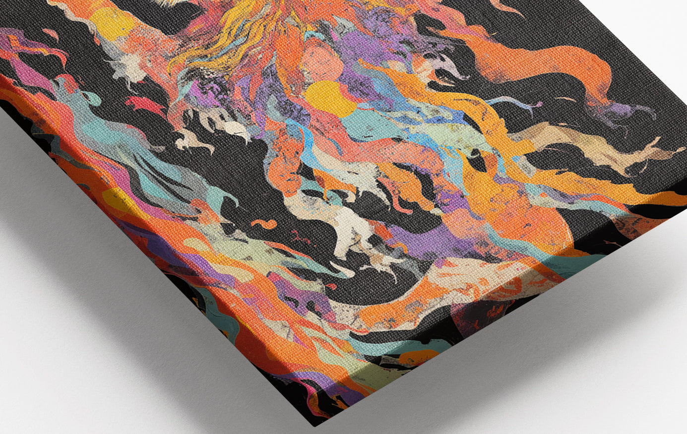 Close-up of Fiery Lion Moon Black African American canvas print detail