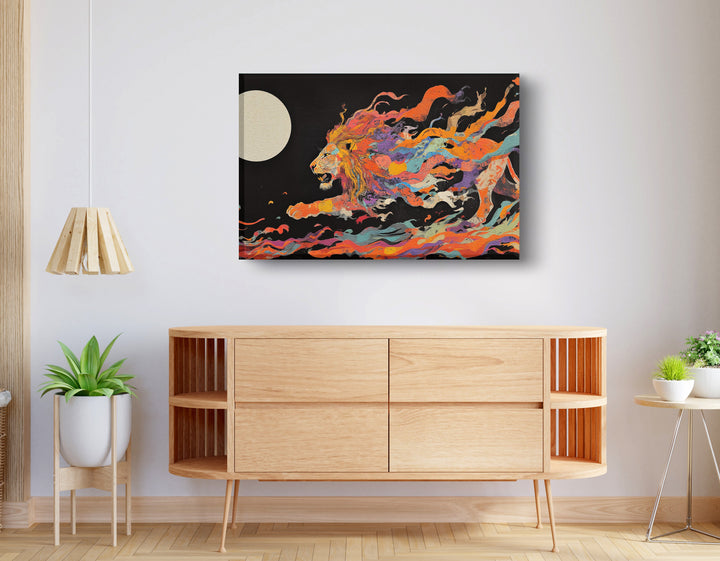 Fiery Lion Moon Black Wall Art
