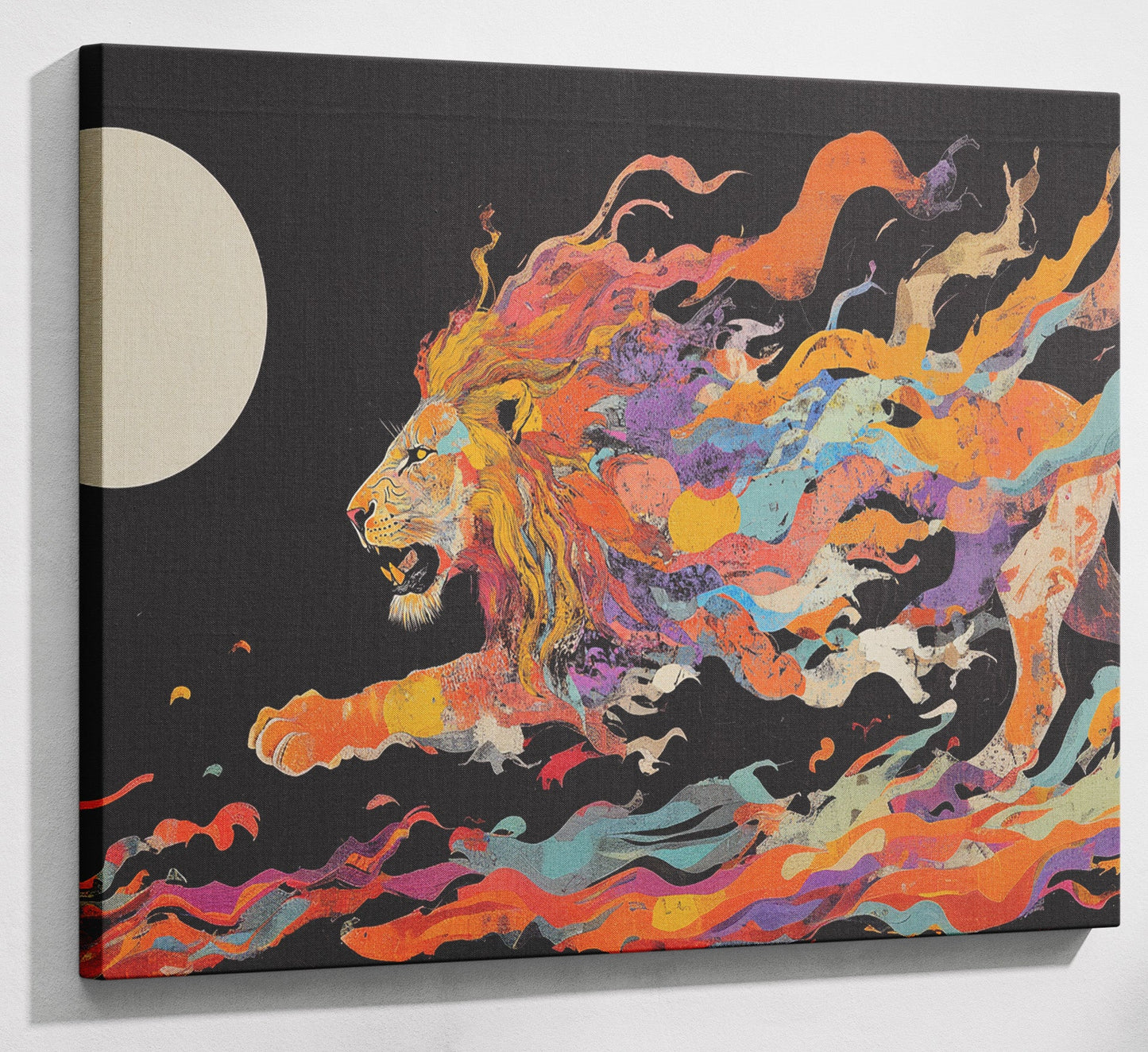 Fiery Lion Moon Black African American canvas print canvas print with visible wall art format