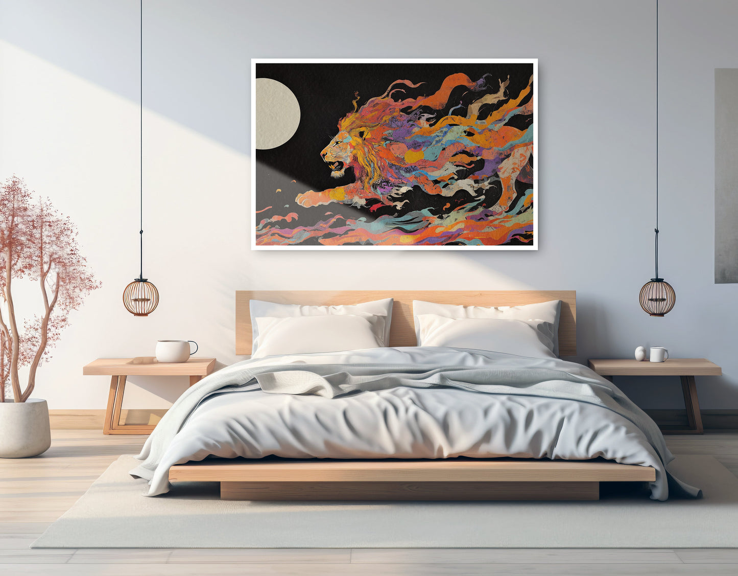 Fiery Lion Moon Black African American canvas print artwork view