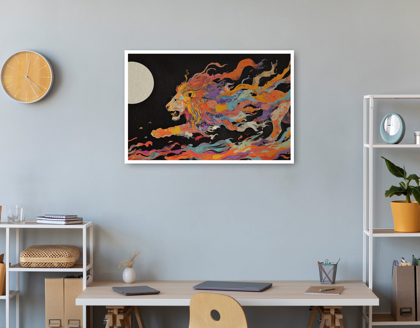 Fiery Lion Moon Black African American canvas print print view