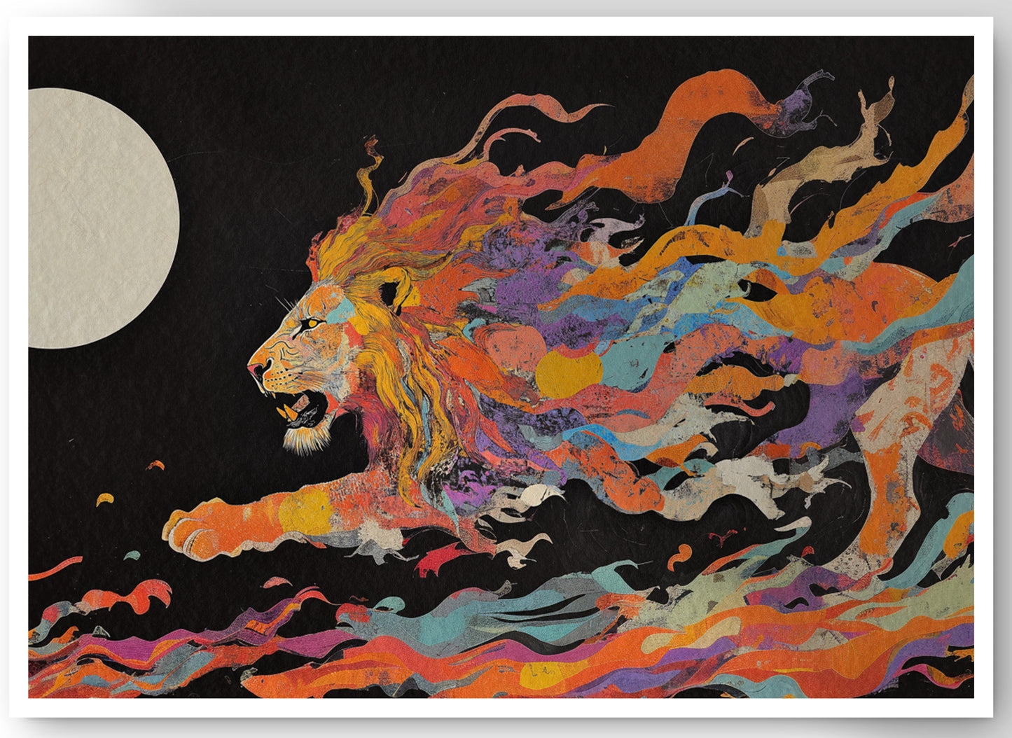 Fiery Lion Moon Black African American canvas print by MoomZee Artwork