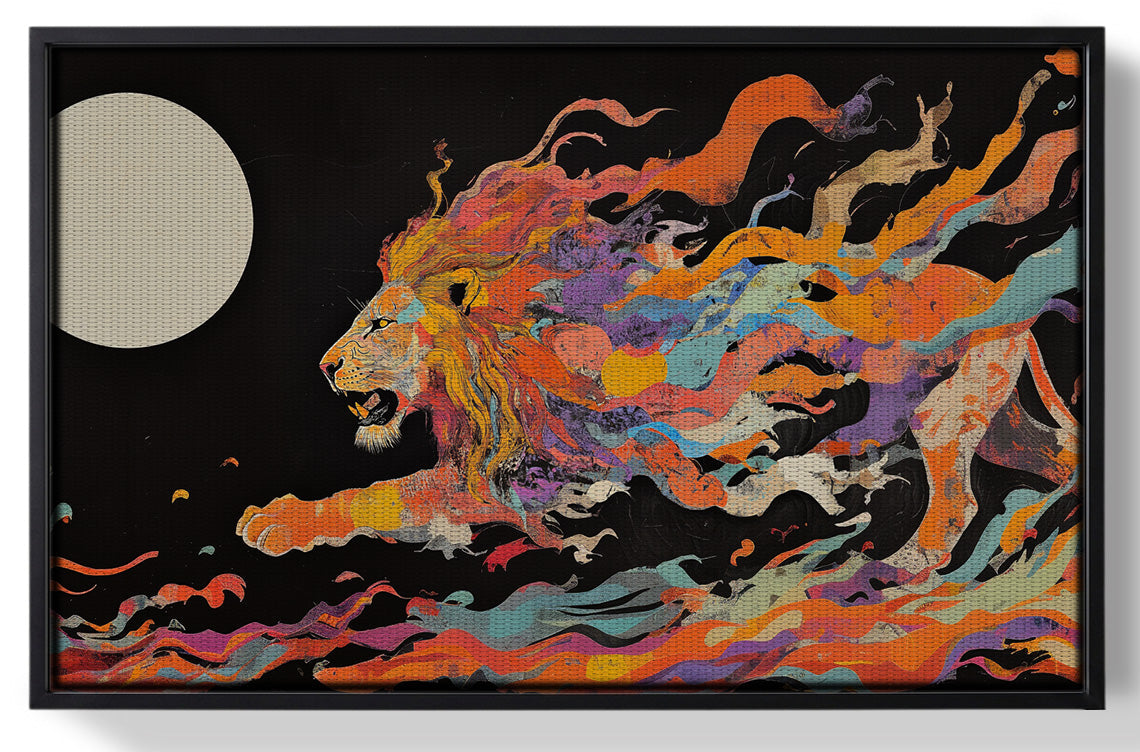 Framed Fiery Lion Moon Black African American canvas print for home decor