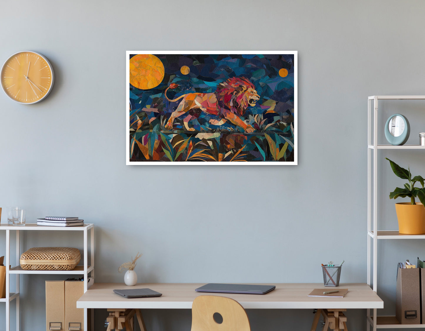 Colorful Lion Moon African American canvas print print view