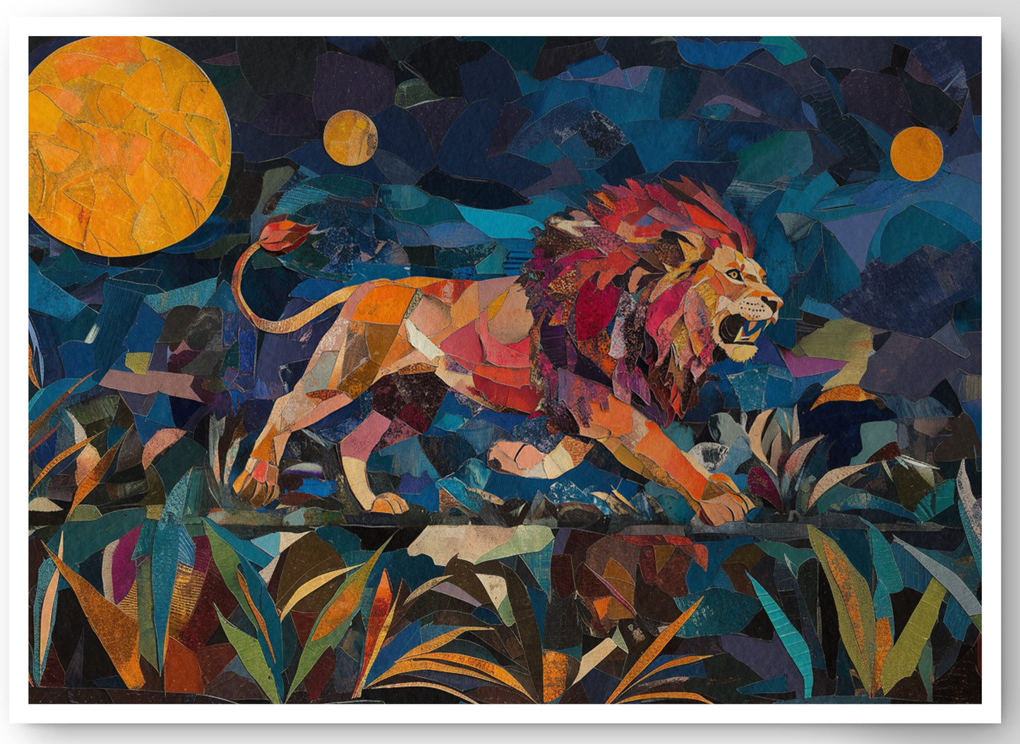 Colorful Lion Moon African American canvas print by MoomZee Artwork