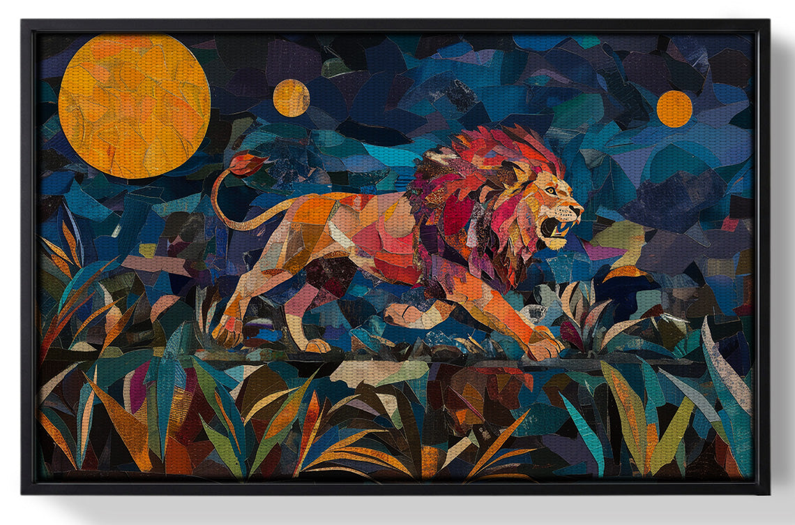 Framed Colorful Lion Moon African American canvas print for home decor