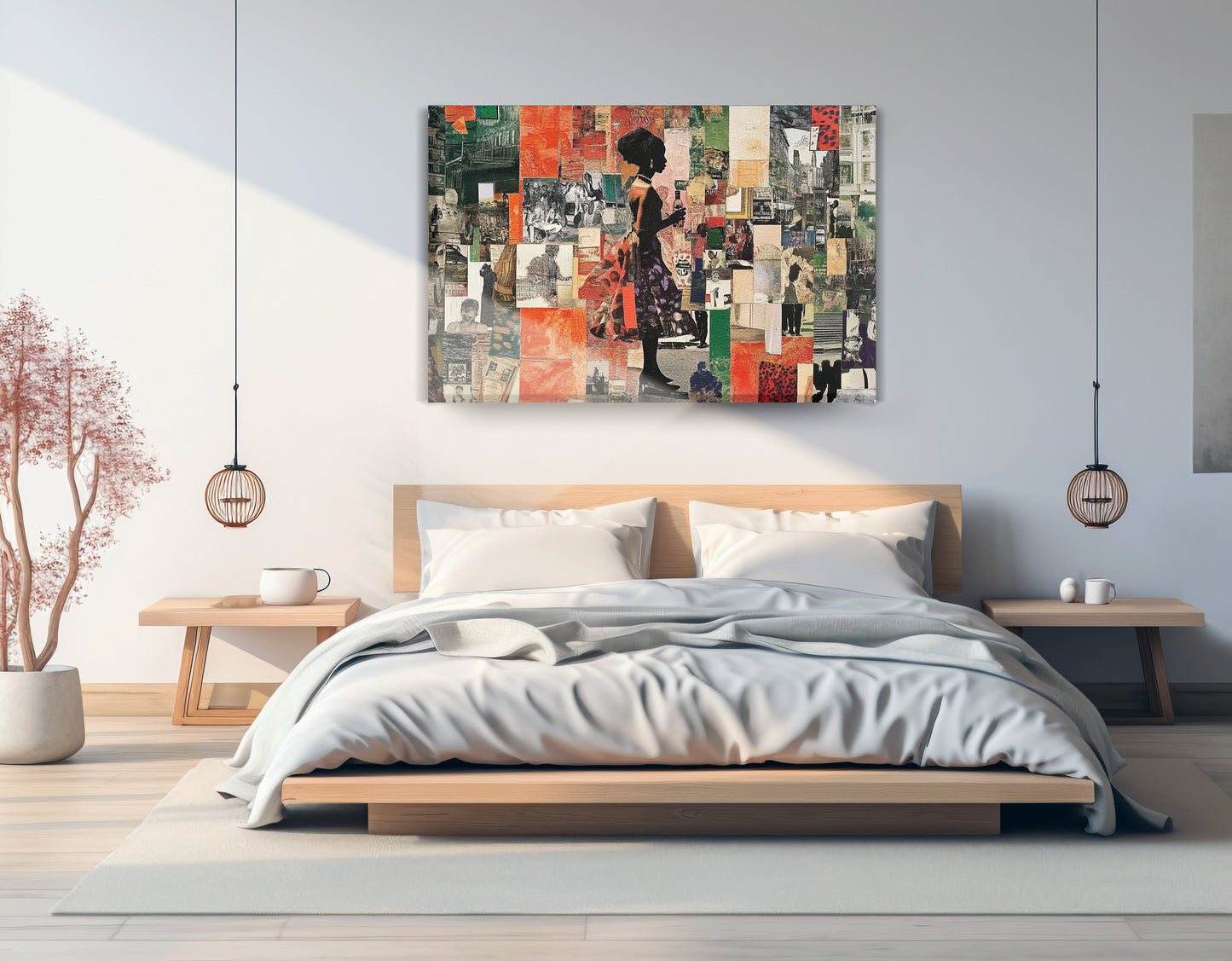 Black Woman Collage African American wall art displayed as bedroom wall decor