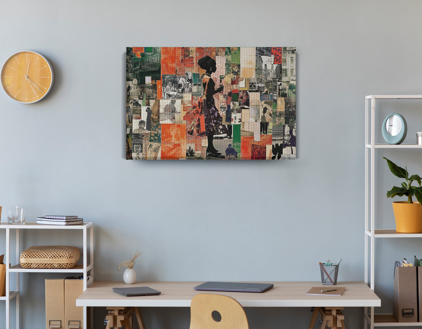 Black Woman Collage African American wall art displayed as office wall decor
