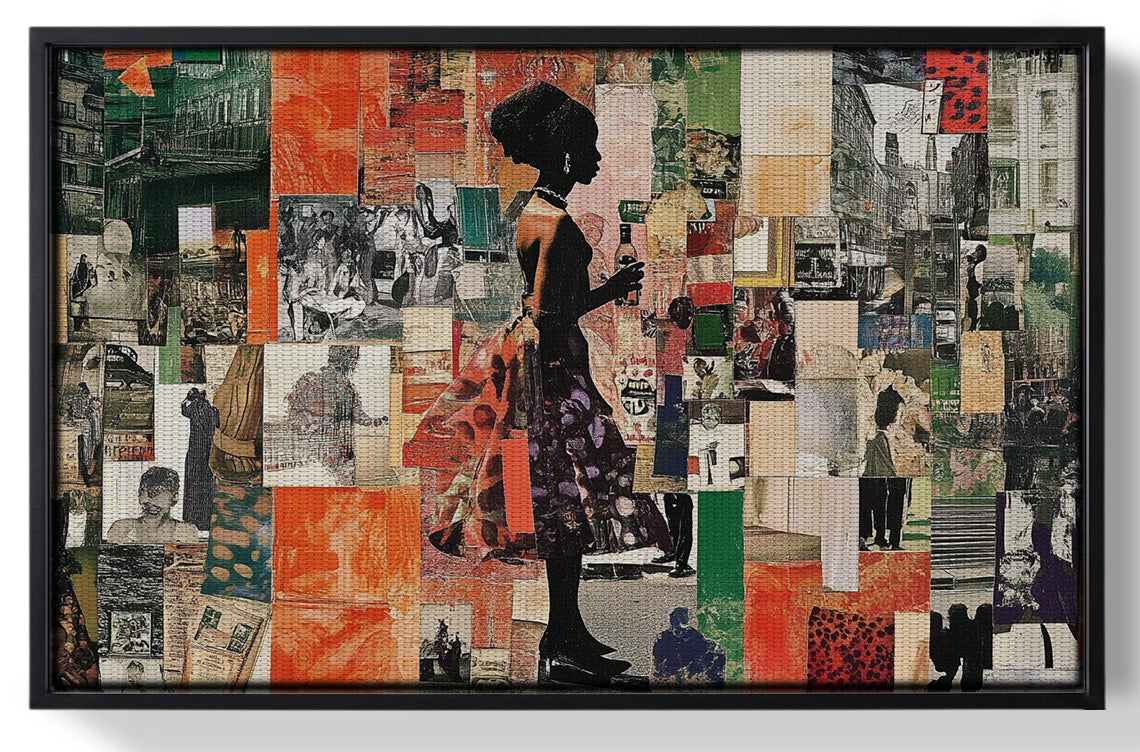 Framed Black Woman Collage African American wall art for home decor