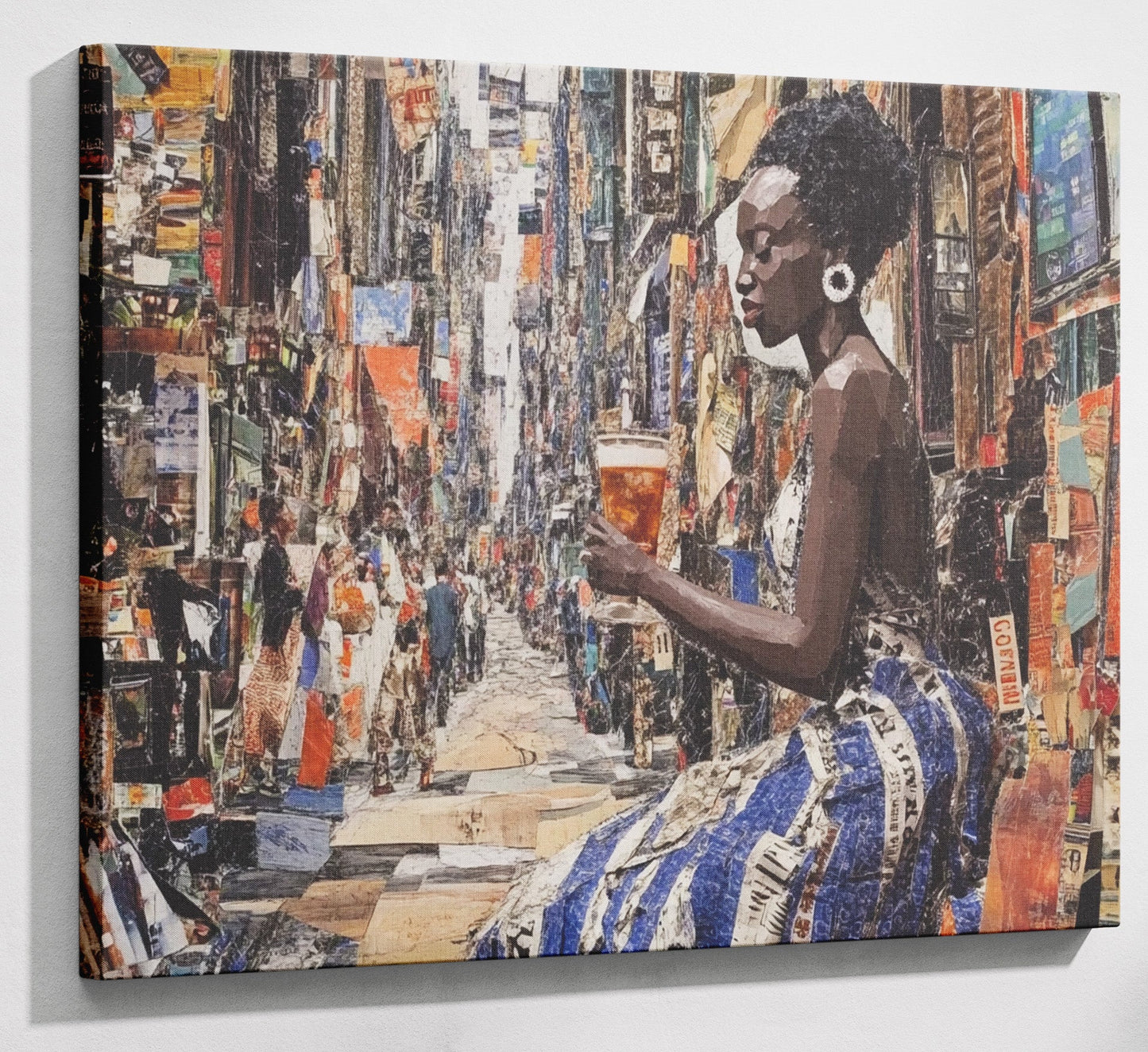 Black Woman Sewing Collage African American wall art canvas print with visible wall art format