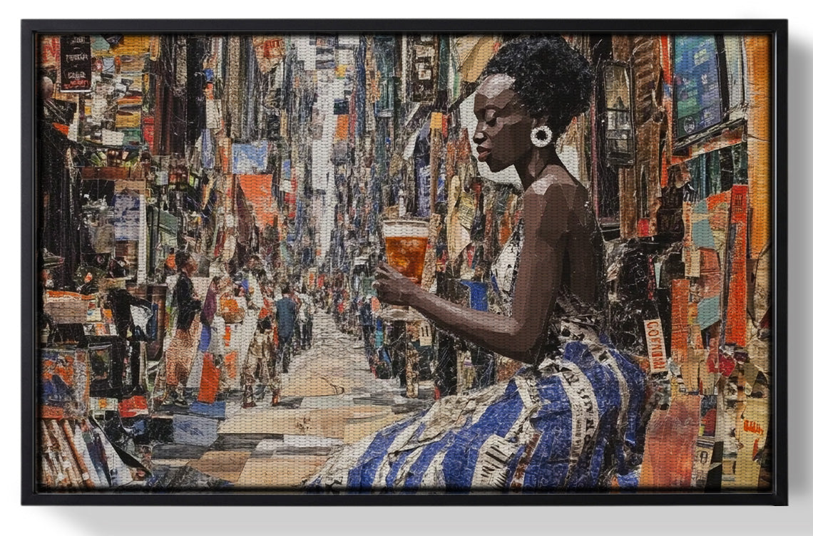 Framed Black Woman Sewing Collage African American wall art for home decor