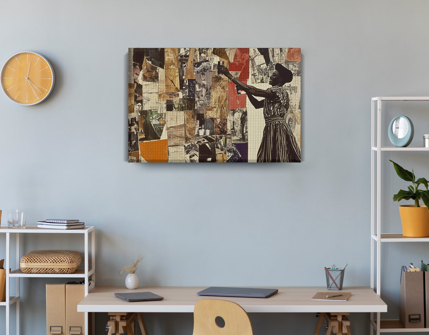 Black Woman Collage African American wall art displayed as office wall decor