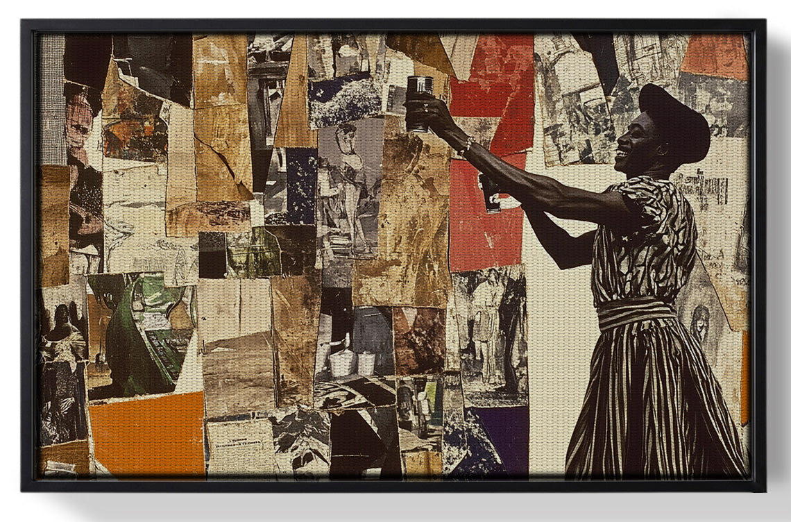 Framed Black Woman Collage African American wall art for home decor