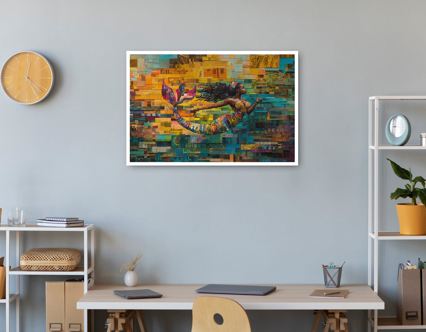 Black Mermaid Mosaic Ocean Caribbean wall art print view